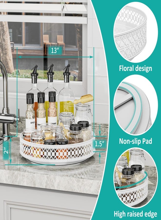 Ovicar Lazy Susan Turntable Organizer - 13 inch Rotating Spice Rack Metal Lazy Susan for Cabinet Pantry Kitchen Countertop Dining Table Cupboard Bathroom Vanity Refrigerator White - Image 3